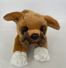 Bearington Boxer Puppy Dog Plush 12" Roscoe Stuffed Animal Laying White Paws Toy