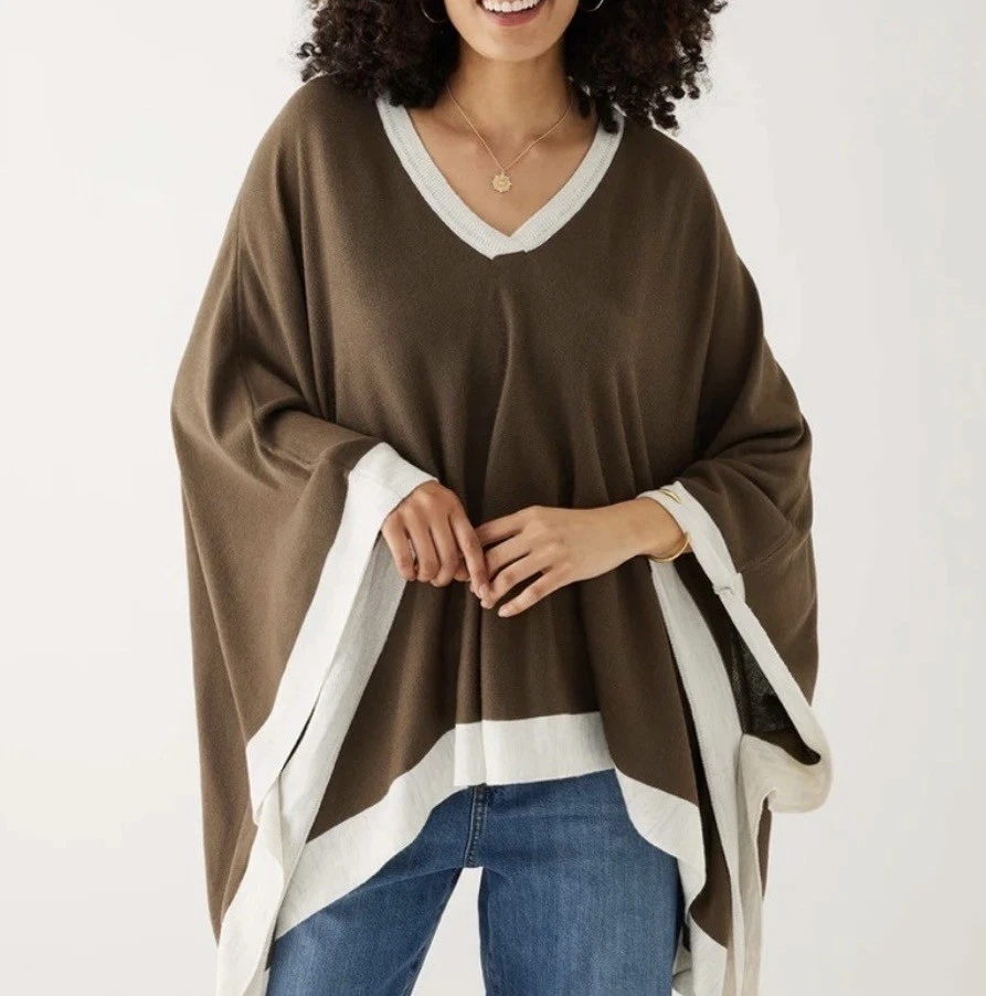 Mersea Avalon Poncho Womens One Size Brown V Neck Travel Poncho