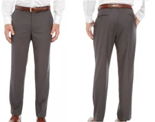 Gray Dockers Straight Fit Flat Front Performance Solid Trousers Size 36 x 30