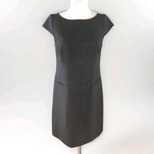 Vince Camuto Womens 6 Cap Sleeve Sheath Dress Black Boat Neckline Front Pockets