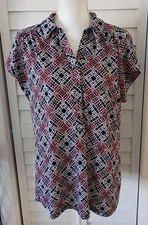 Charter Club geometric print polo blouse collared short sleeve XL