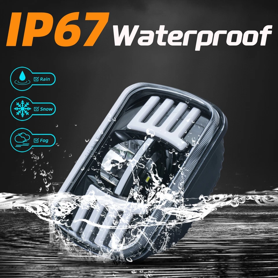 7X6 Stock Style Glass Lens / Metal Headlight H4 Halogen Light Bulb Headlamp Pair - Image 2 of 4