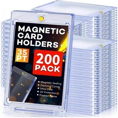 200 PACK Magnetic Trading Sports Card Holders 35pt One-Touch Hard UV Protection 