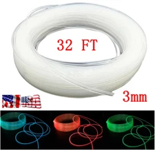 32FT For Car Home LED Light Decor Side Skirt Edge Glow Optical Fiber Cable 3mm 