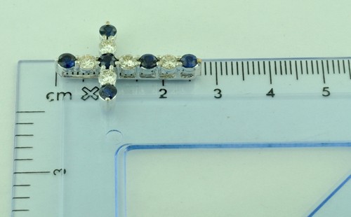 2.07 ct 14k Solid White Gold Natural Diamond Blue Sapphire Cross Pendant USA - Picture 4 of 7