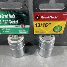 2- 13/16” Great Neck Sockets, 1/2” Drive, 6 Point, Shallow, SK37, Free US Ship
