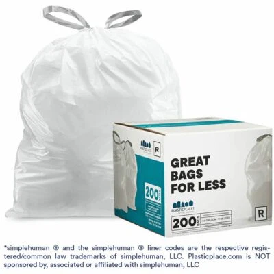 Plasticplace Custom Fit Trash Bags Compatible with simplehuman Code R, 200 Count