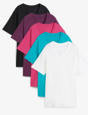 3 Damen Shirt V-Ausschnitt lila weiß schwarz  100% Baumwolle Gr. 36 - 58 neu 909