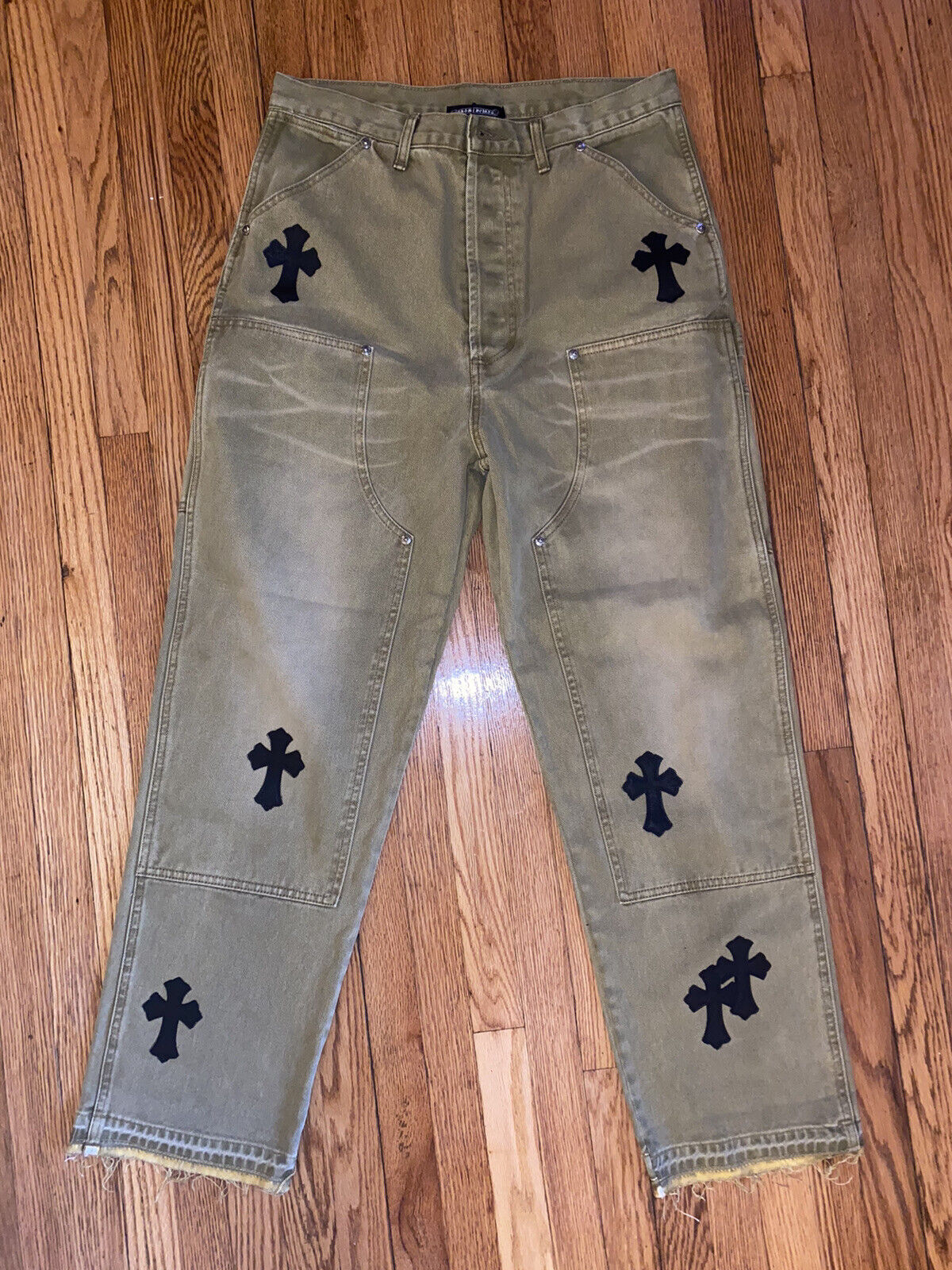 Chrome Hearts Beige Medium Wash X Levi’s Cemetery Cross Patchwork Denim  Jeans