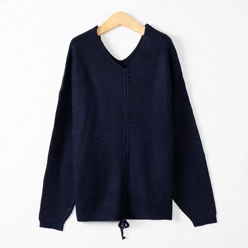 Women's V-Neck Pullover Top Long-Sleeved Sweater - Picture 16 of 24