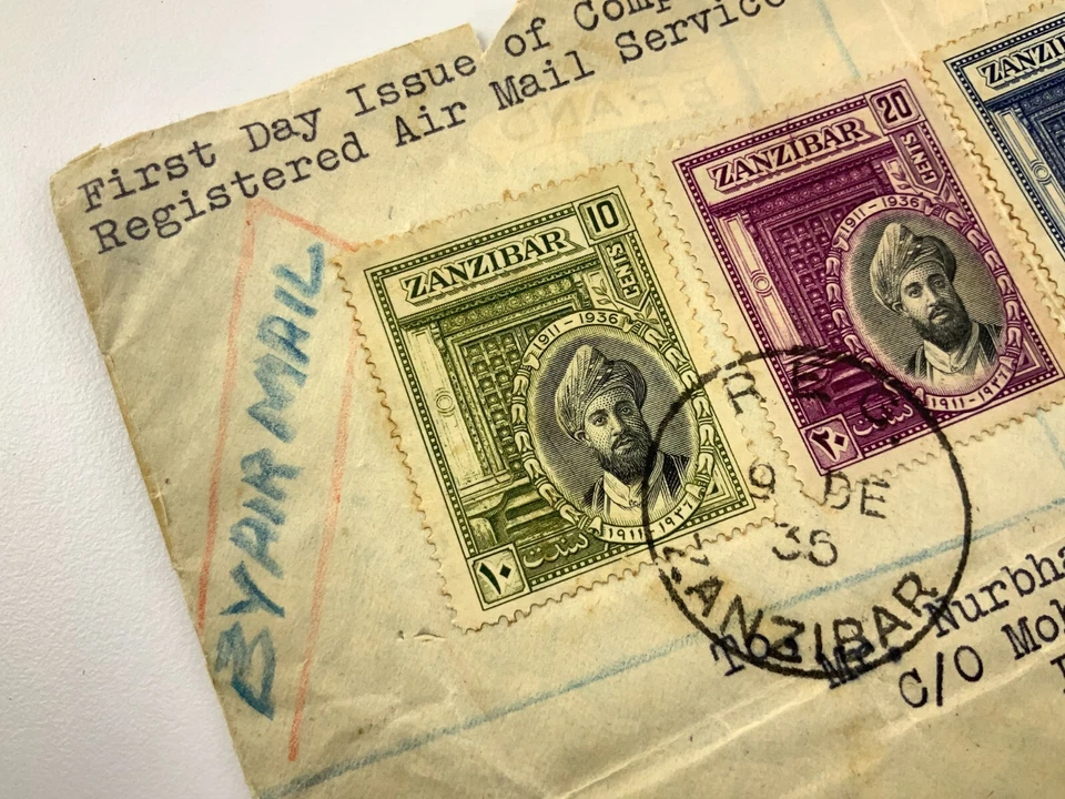 Zanzíbar 1935 #214-217 FDC Primer Día Cubierta Servicio de Correo Aéreo HH361 Foto 4 de 4