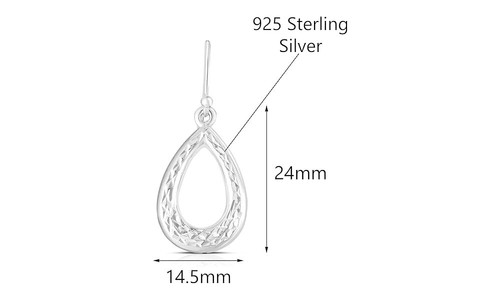 Italian Made 925 Sterling Silver Diamond Cut Teardrop Hook Earrings For Women - Picture 5 of 13