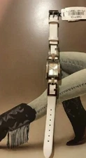 NEW Authentic GUESS G66710L WHITE LEATHER STRAP RETANGLE STAINLESS CASE WATCH