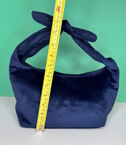 Neiman Marcus Navy Blue Corduroy Tie Top Handbag w/ Knot Strap and Snap Closure - Picture 4 of 10