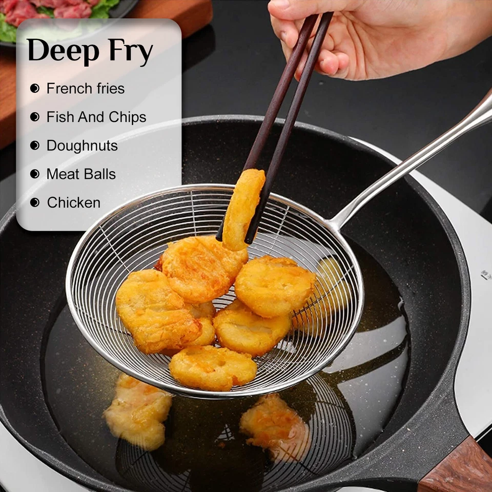 Stainless Steel Spider Skimmer Ladle Mesh Strainer Fry Spoon Kitchen Utensil Set - Image 4 of 4