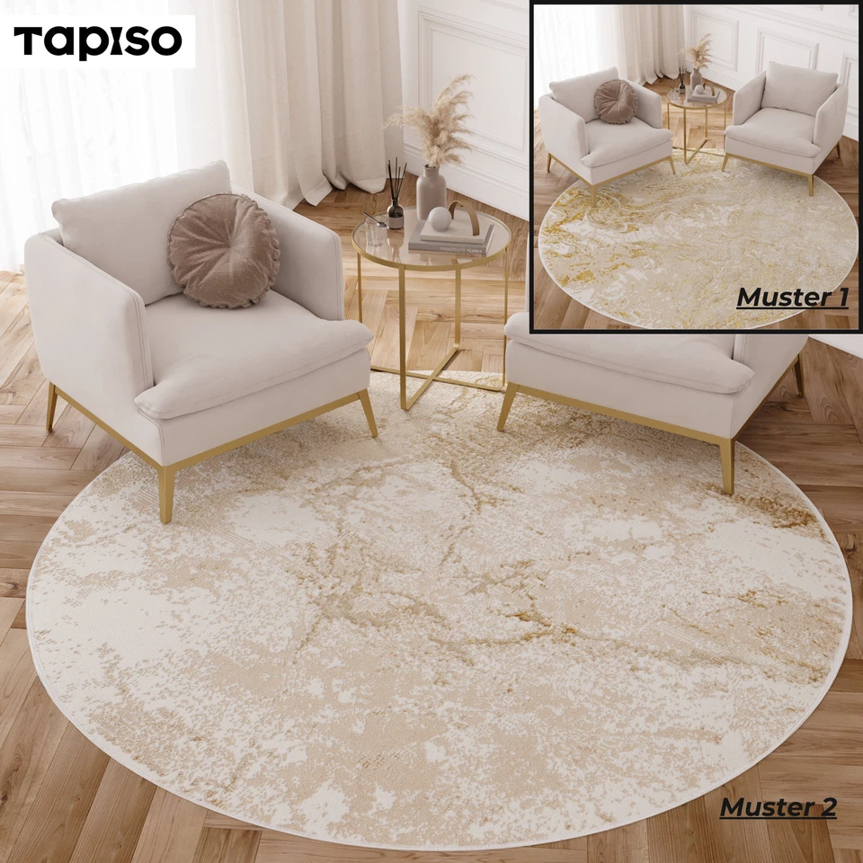 TAPISO Tappeto rotondo pelo corto marrone beige effetto marmo moderno effetto 3D soggiorno