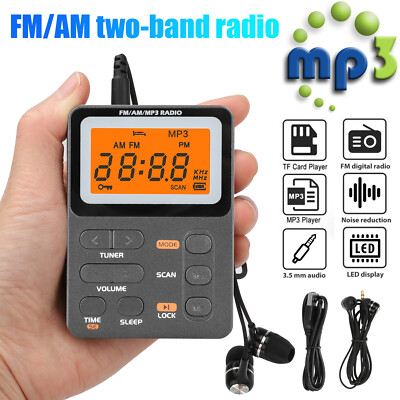 Pocket Digital LCD Screen AM/FM Radio Receiver MP3 Player+Earphone for Walking