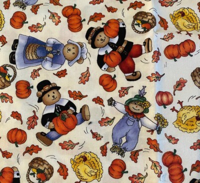 Timeless Treasures Vintage 2002 Thanksgiving Bears GOBBLE 22x36 