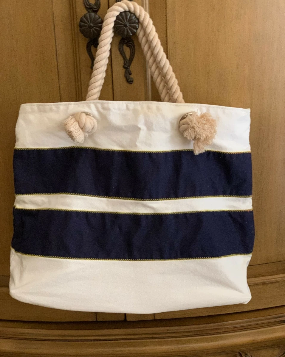 Charming Charlie Tote Travel Overnight Bag Beach Tote Striped Rope Handles 17x14
