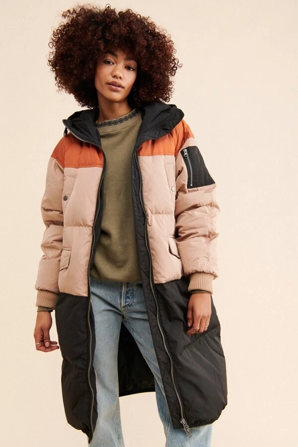 Ichi Down Colour Block Puffer Coat XS 214 A607 eBay