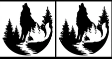 Wolf Howling Forest Scene Two Pack 5" Black Vinyl Decal Car Truck Van Camper