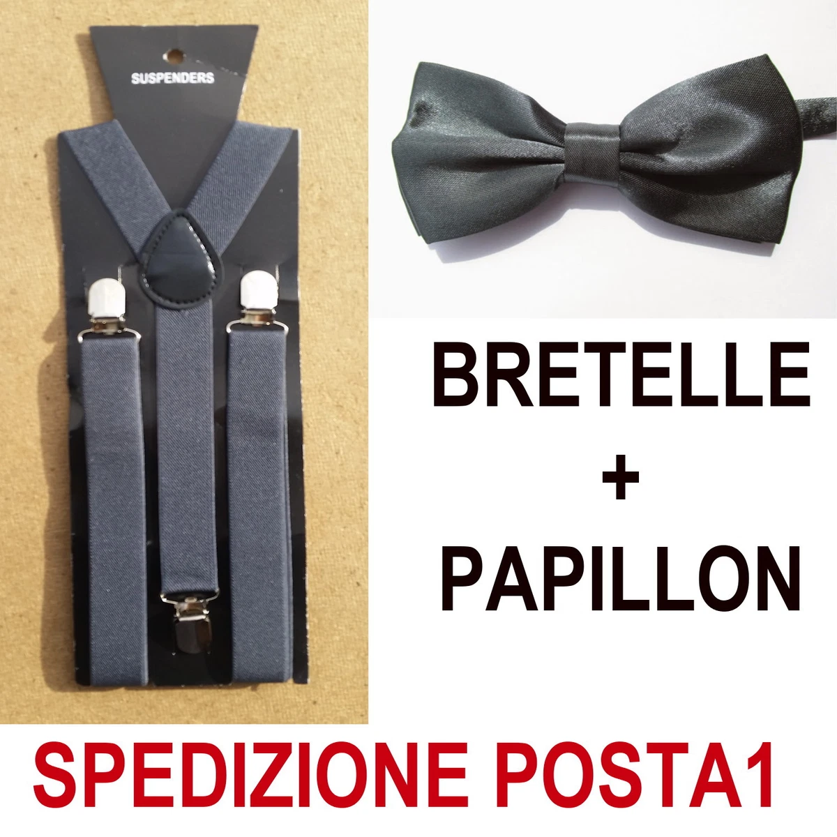 Set Da Uomo: Bretelle Elastiche A X Con 4 Clip In Metallo E Papillon In Raso, Regolabili, Per Matrimoni Ed Eventi Formali