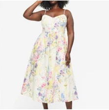 NWT $59 H&M Linen Blend Dress Floral Fairy Beige Midi Plus Nordstrom Saks Sz 4XL