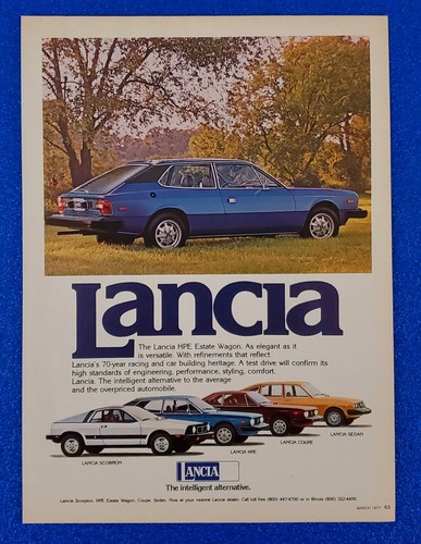 1977 LANCIA DEALER LINE UP SCORPION HPE COUPE SEDAN ORIGINAL CARS PRINT AD ITALY