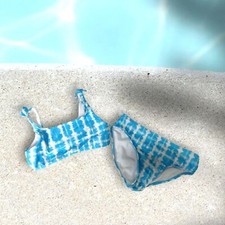 Wonder Nation Girls LG 10-12 Strappy Tankini Swimsuit 2 PC UPF 50 Blue Tie-dye