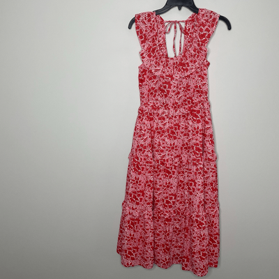 Midi Dress Women Pink Red Floral NEW Tiered 100% Cotton