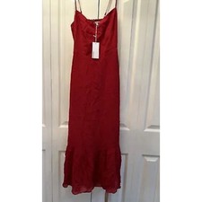 Reformation Emersyn Dress Crimson Red Midi Ruffle Hem 1305918CMN010 Size 10 NEW
