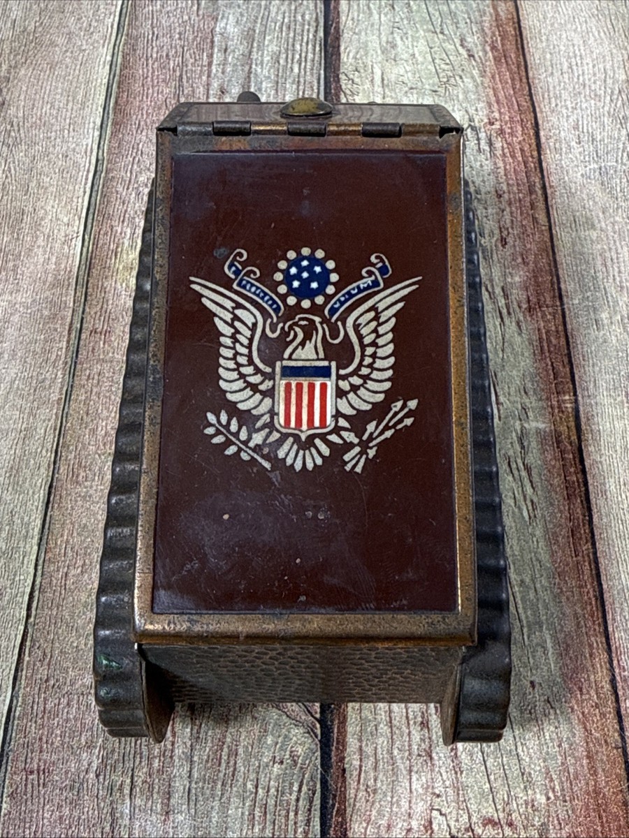 Antique WWI Era US Army Tank Copper Cigarette Holder Snuff Box