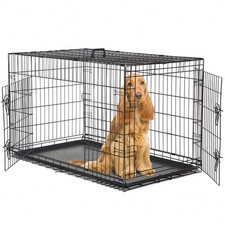 Folding Metal Dog Crate Double Door Divider Leakproof Tray