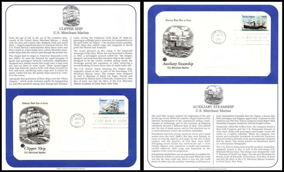 2011 U S Merchant Marine Sc 4548-4551 FDC PCS clipper steamship liberty maritime - Image 2 of 3