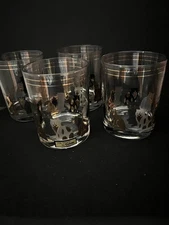 Vintage MCM Culver Cats Double Old Fashioned Glasses 22k Gold trim org Box USED 