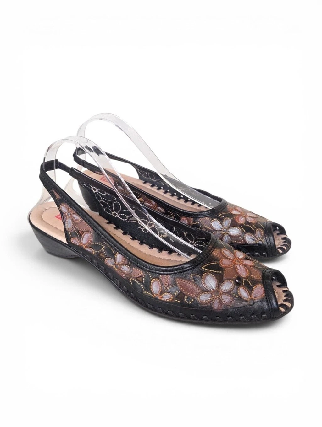 PIKOLINOS Slingback Peep Toe Floral Cut Out Leather Sandal Travel Boho Artisan 8