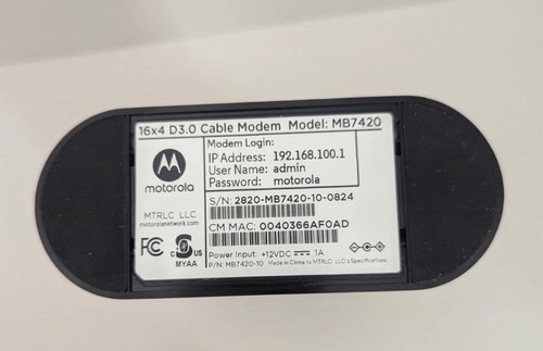 Motorola 16x4 Cable Modem Model MB7420 686 Mbps Channel Bonding - Picture 4 of 4