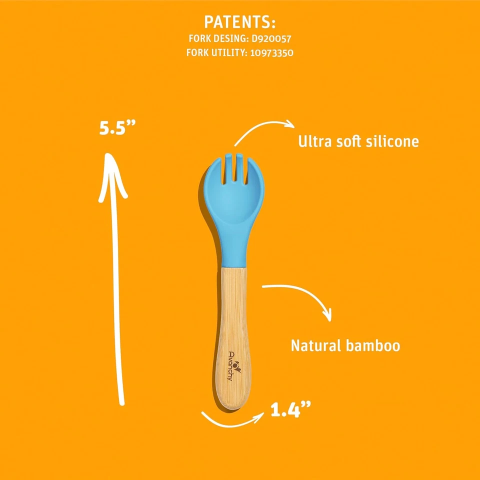 Conjunto de garfo para bebê, utensílios de garfo de bambu e silicone, bebê infantil led desmame prata - Imagem 2 de 4