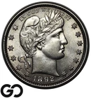 1892 Barber Quarter, Beautiful Luster, Solid Gem BU++