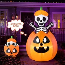 5FT Halloween Inflatable Skeleton on Pumpkin LED Light Up Yard Decor