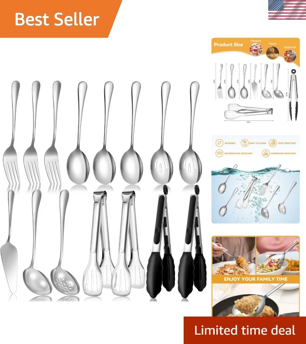 Serving Utensils Set for Partie, Silver Stainless Steel Metal Serveware Large...