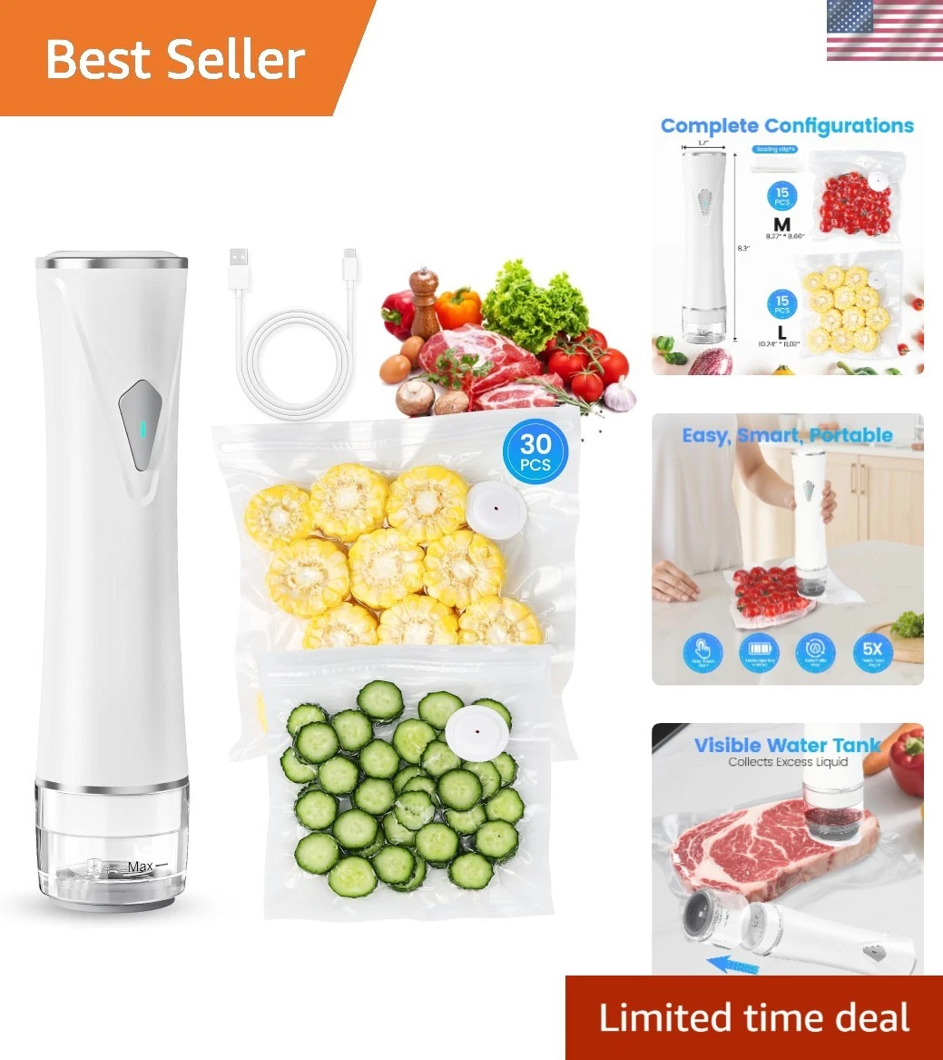 Elegant White Handheld Vacuum Sealer - Preserves Food Freshness & Saves Space