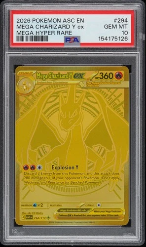 2026 POKEMON ASCENDED HEROES MEGA HYPER RARE #294 MEGA CHARIZARD Y EX PSA 10