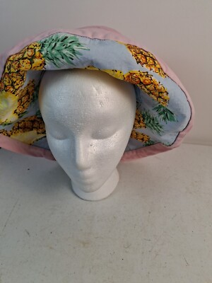 PANAMA JACK Sun Hat Bucket REVERSIBLE Pineapple Print WHITE 