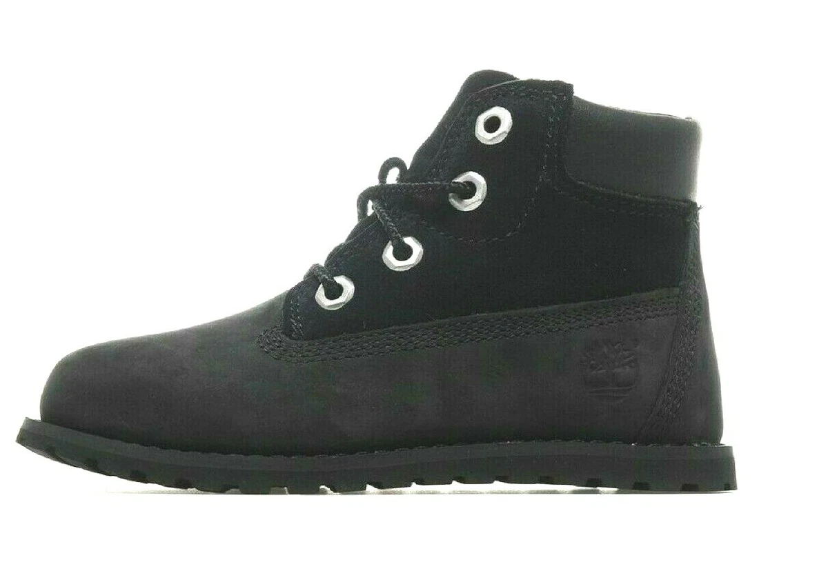 Boys Childrens Kids Timberland Pokey Black Leather Laces Trainers Shoes Size 6 7