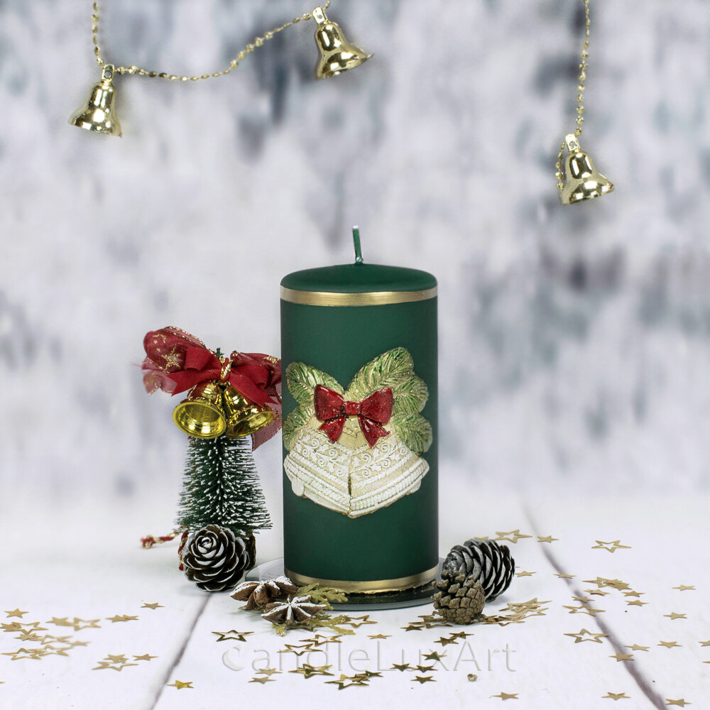 Stumpen Kerzen 7x14cm matt Glocken 3D Applikation Goldrand Advent Weihnachten