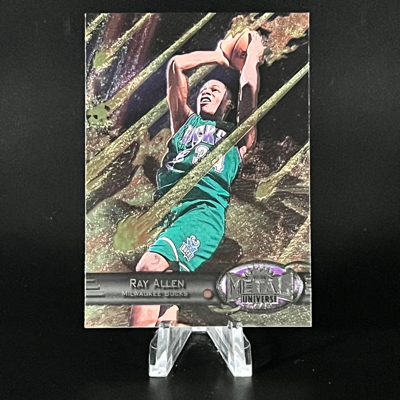 Ray Allen 1997-98 Skybox Metal Universe Card #104 Milwaukee Bucks NBA HOF LOOK!!