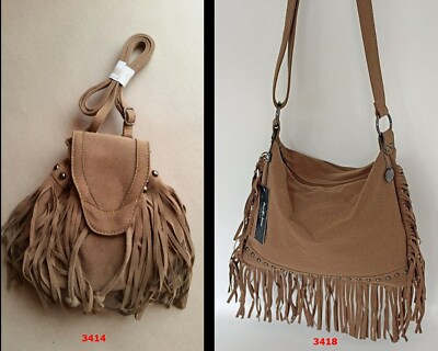 Umhängetasche Wildleder Optik Fransen Boho Style Schultertasche Bag Damen NEU