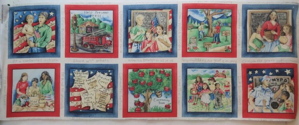 10 Patriotic Community Service Respect Fabric 8" x 8.125" Quilt Blocks - Image 2 of 4