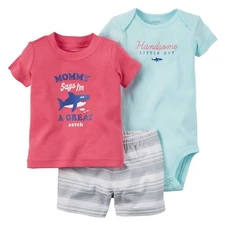 Carters Infant Boys 3-Piece Great Catch Shark T-Shirt Bodysuit & Short Set